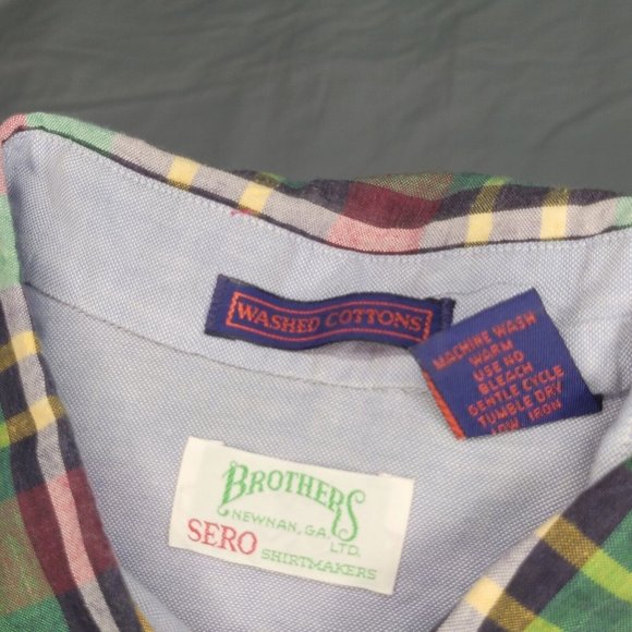 Vintage Brothers SERO Shirtmakers Red Plaid Combed Cotton Men's Shirt L/S Size L - Picture 5 of 8